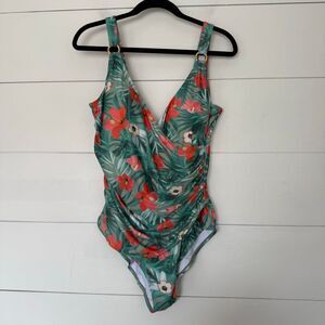 Paradis Women’s 18 Tropical Patterned Green One Piece Swim New